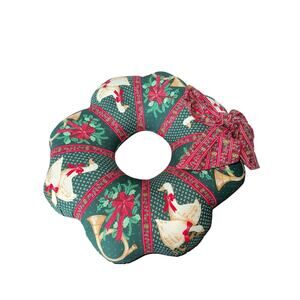 Christmas Goose Fabric Wreath Green Red Holly Bow Ribbon Hanger Holiday Retro